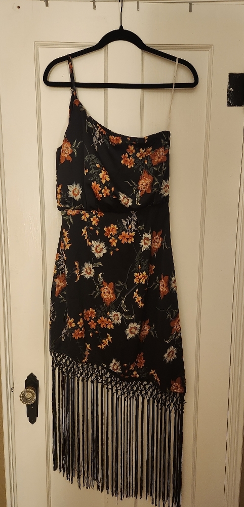 Lulu's Medium Fringe Black Floral Print Dress